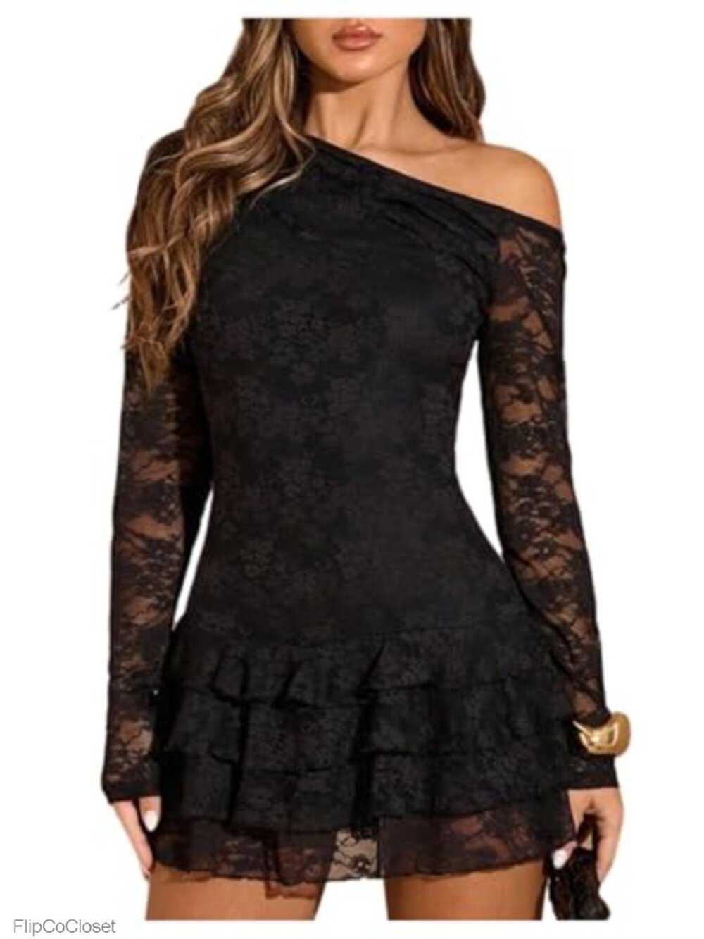 Verdusa Women's Lace Off The Shoulder Mini Dress Long Sleeve Backless Birthday